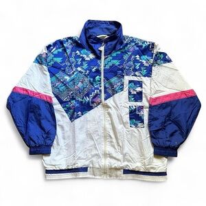Vintage Colorblock Aztec Windbreaker Jacket - Blue, White, Pink L